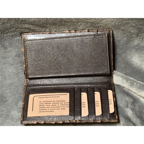 Ostrich Skin Wallet Mens Brown Bifold Checkbook Credit Card Holder Western - Picture 5 of 7